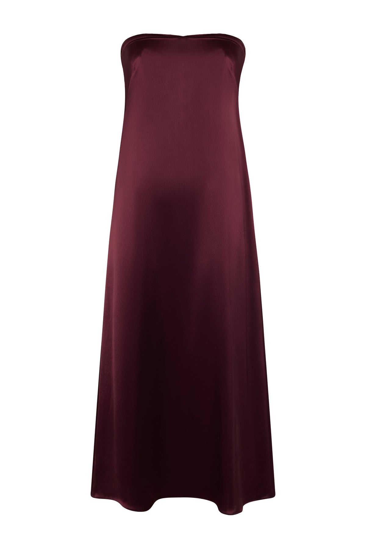 Strapless A-Line Satin Midi Dress