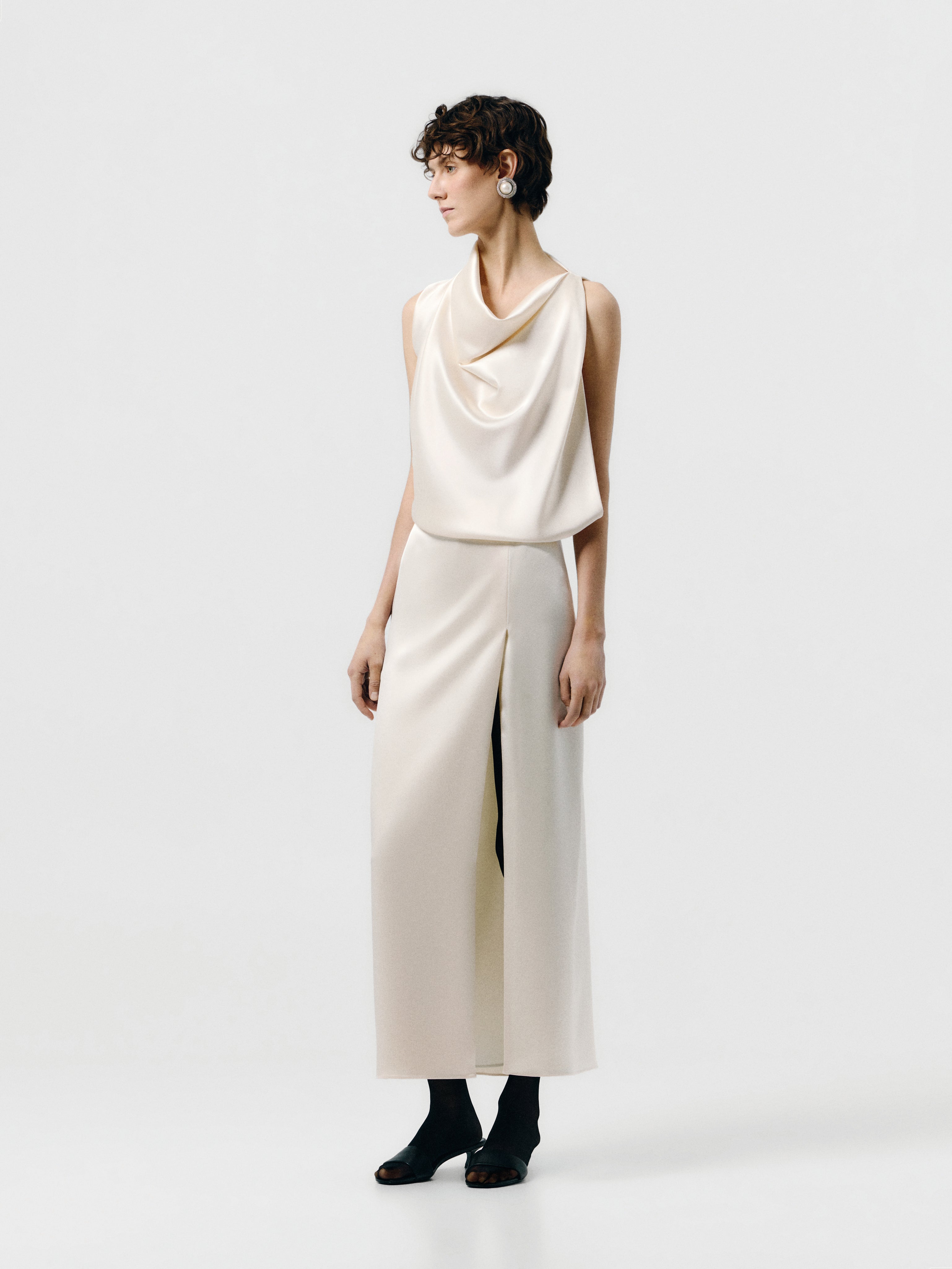 Draped satin midi dress