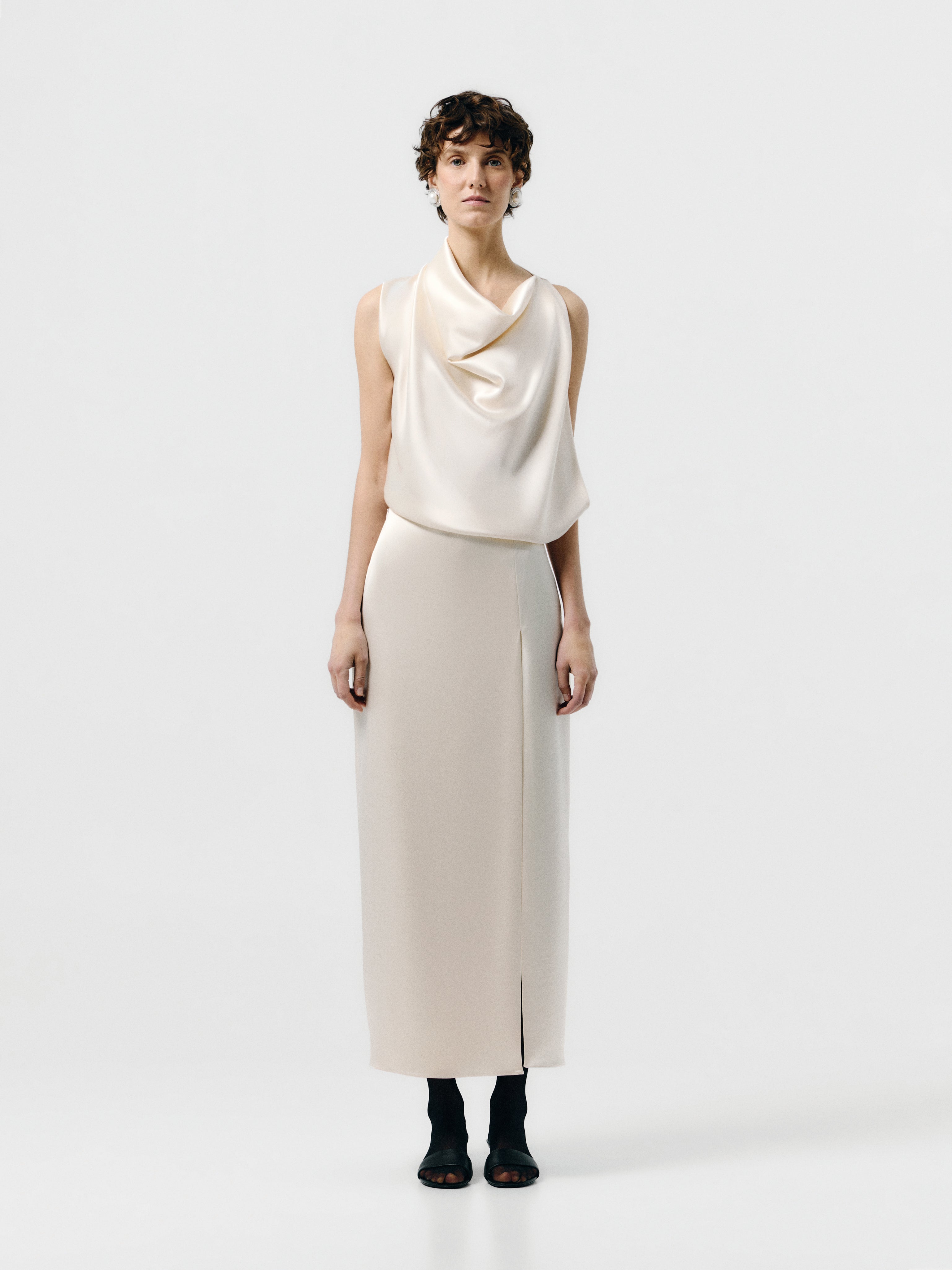 Draped satin midi dress