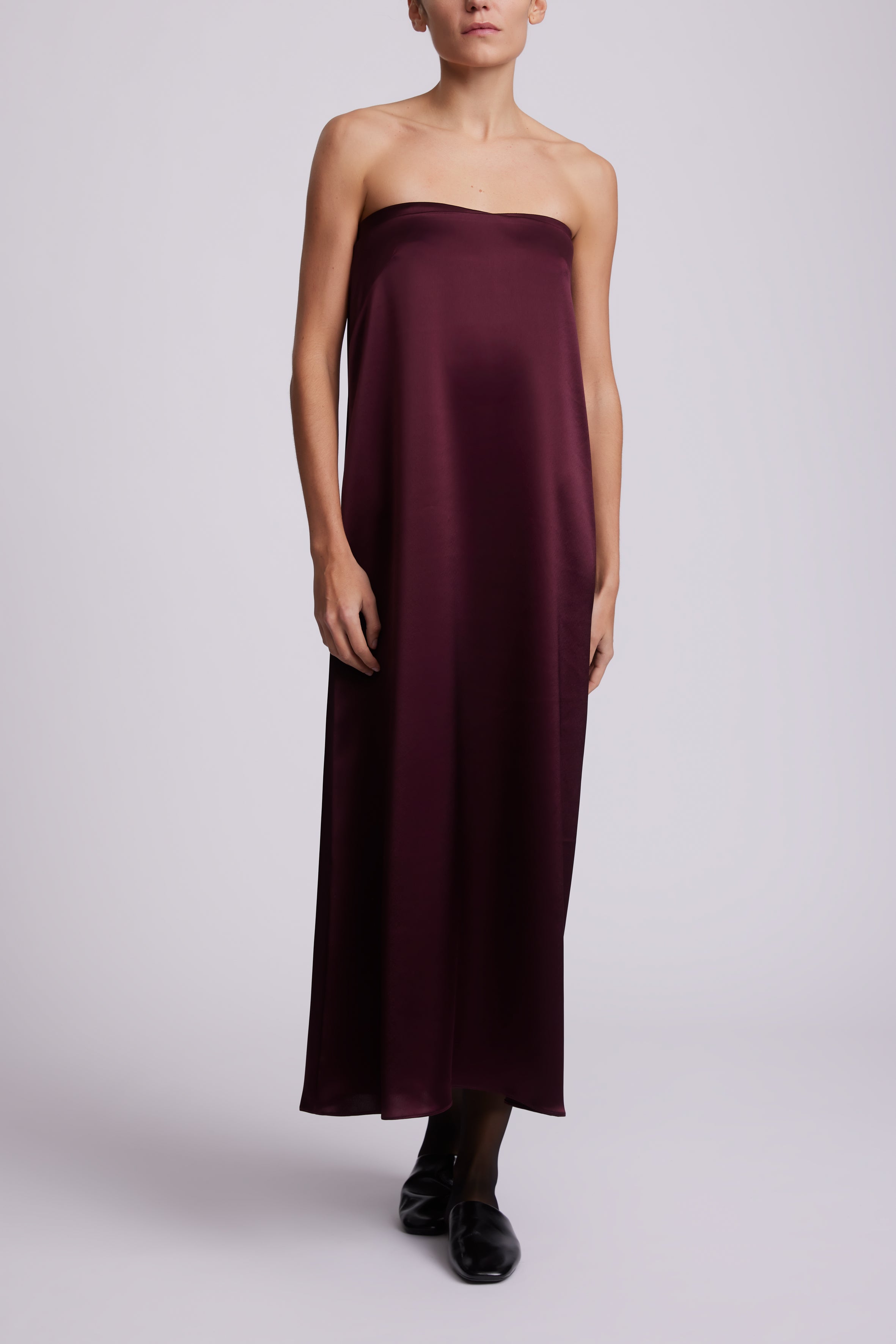 Strapless A-Line Satin Midi Dress