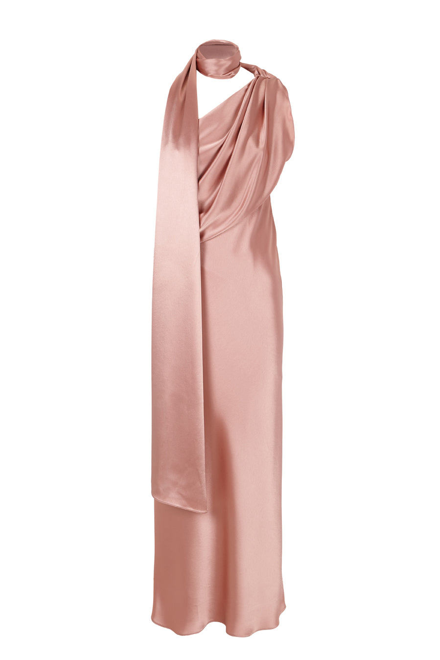 Draped Scarf Neck Satin Dress