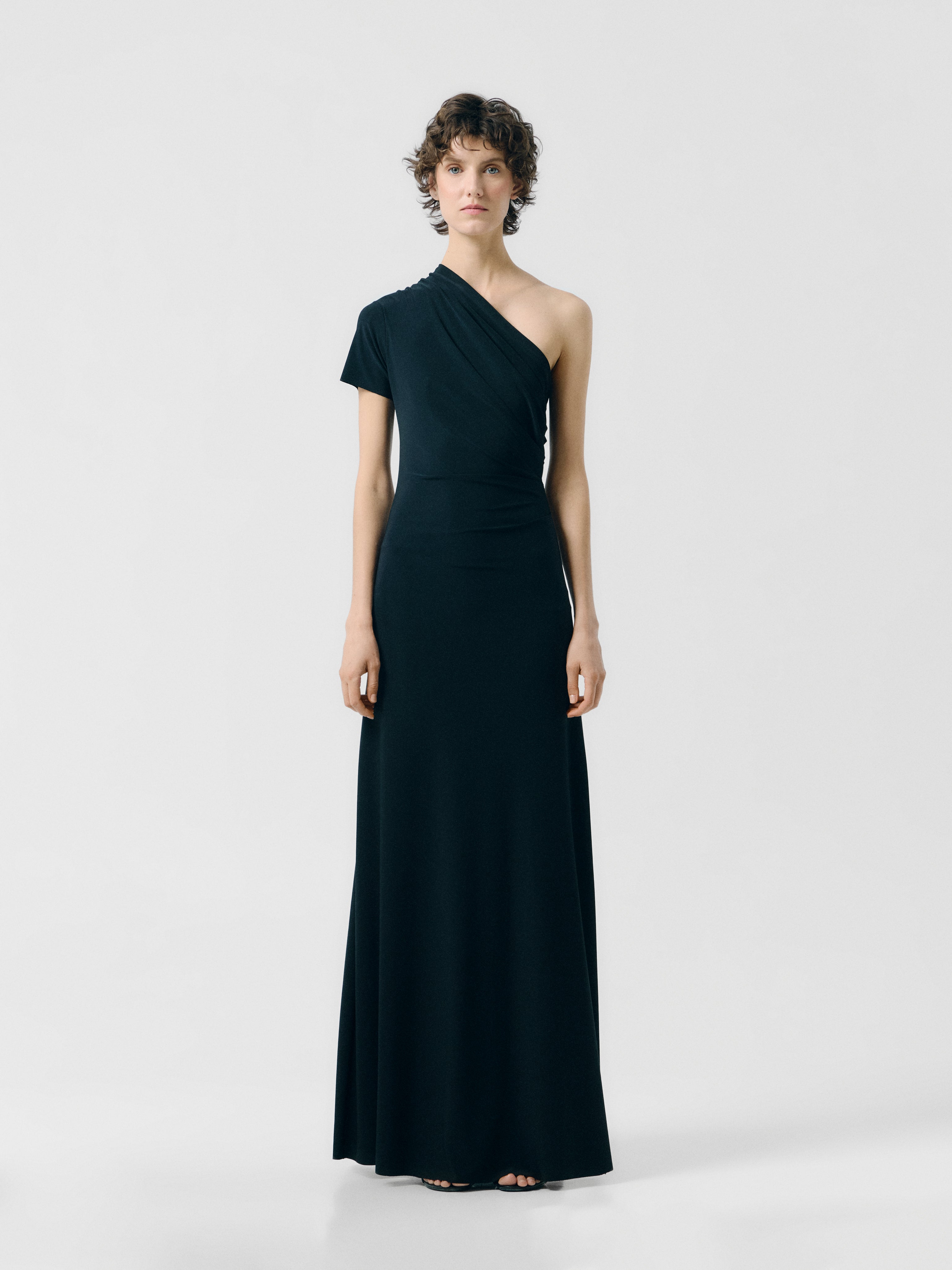 One-sleeved draped dress