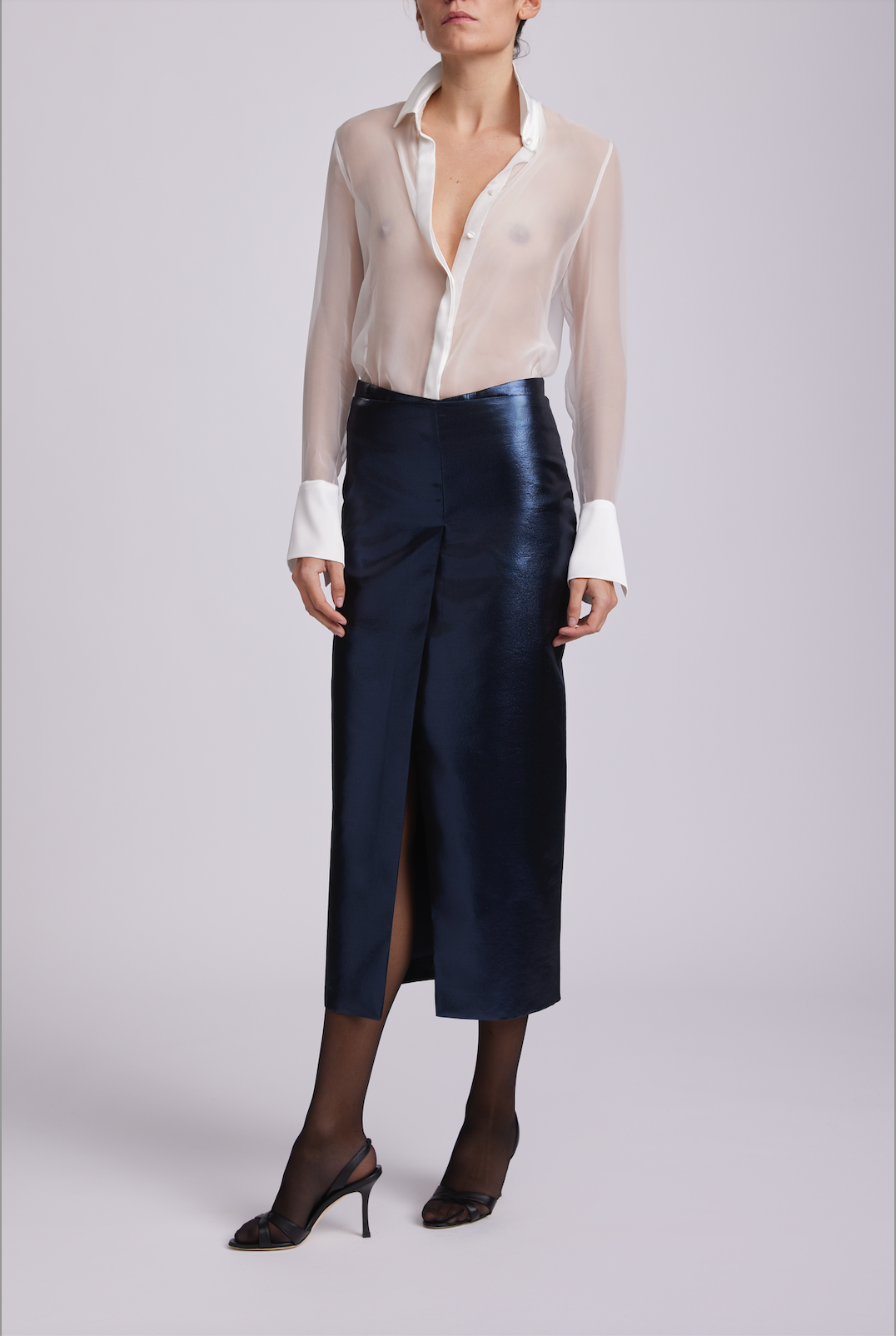 Silk voile and satin shirt