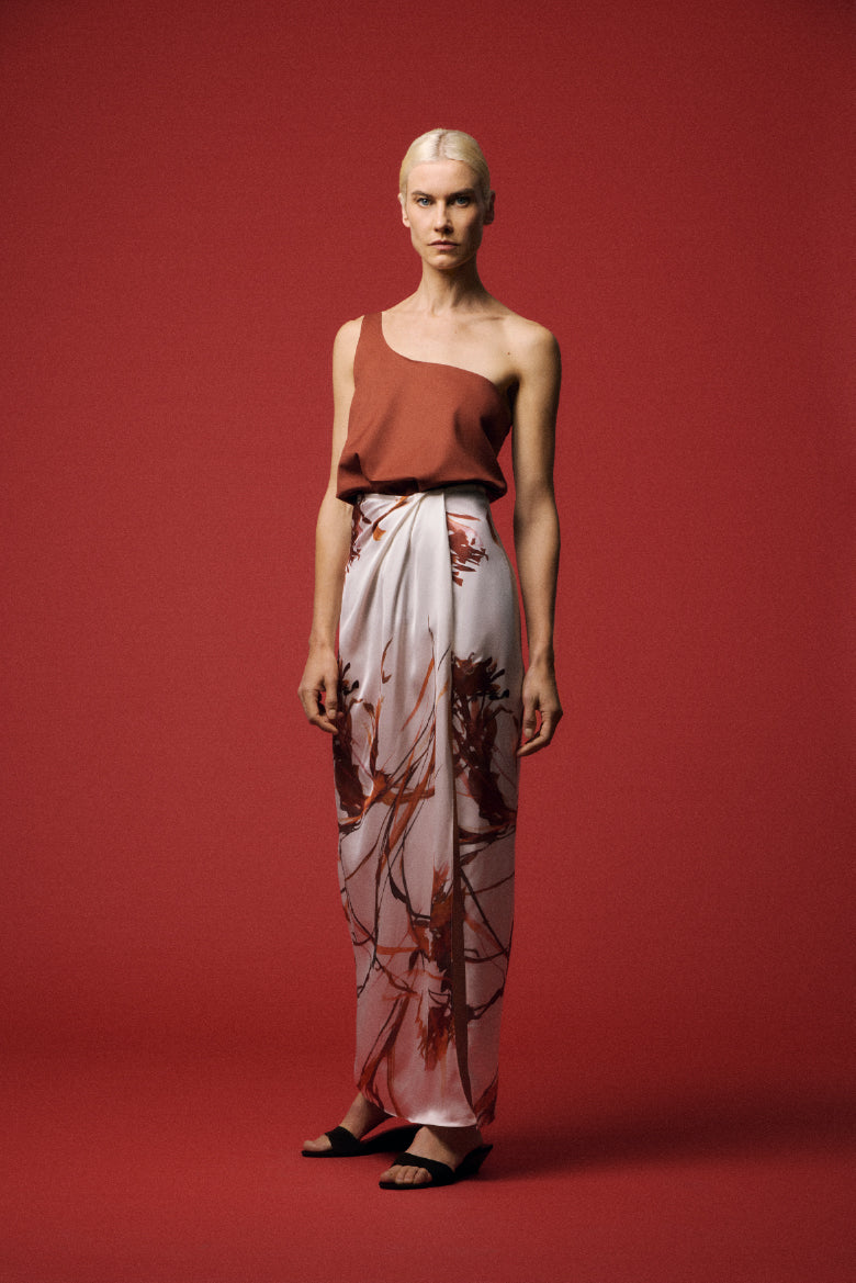 Draped Viscose Print Skirt