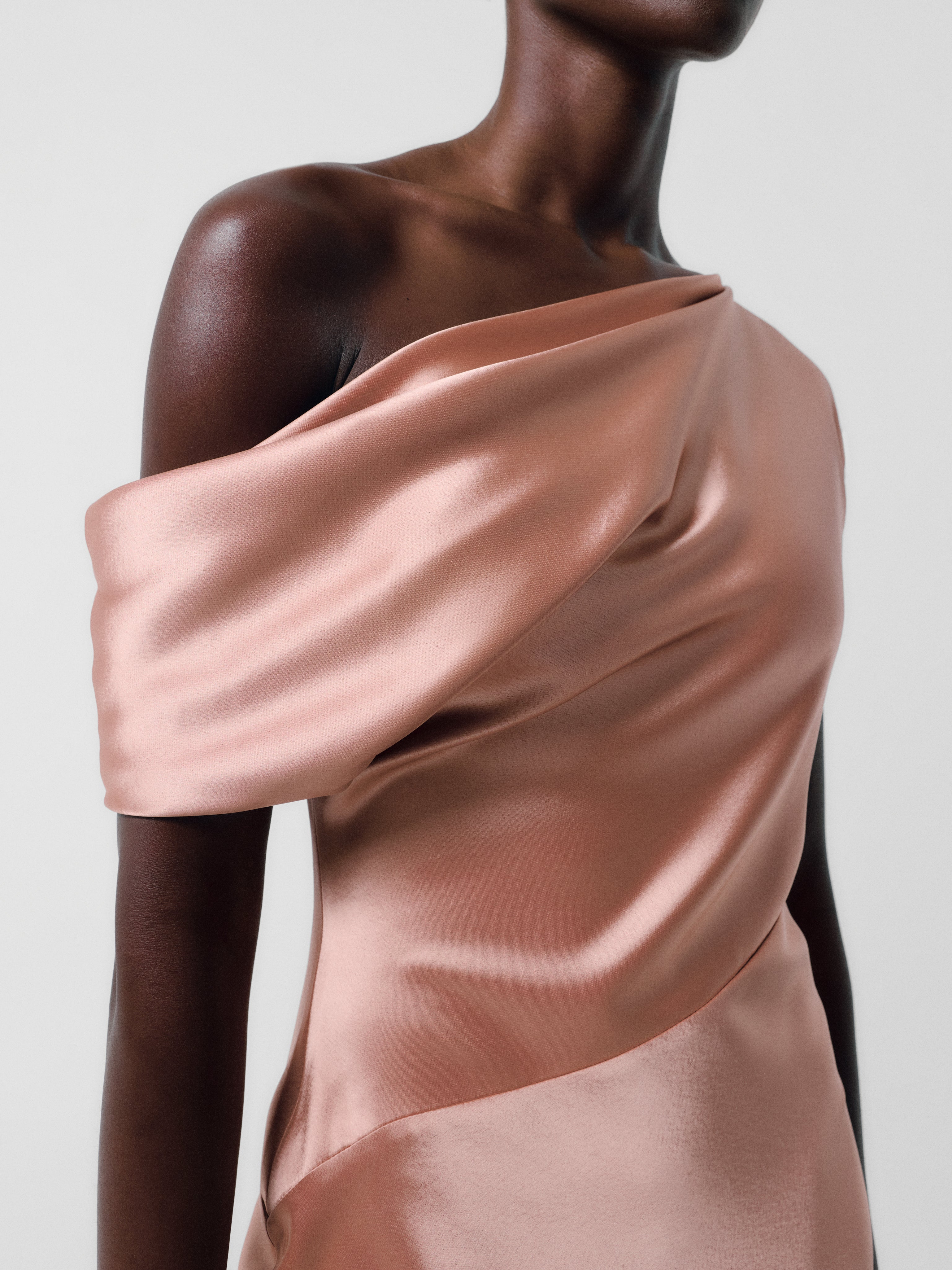 Draped Shoulder Satin Dress