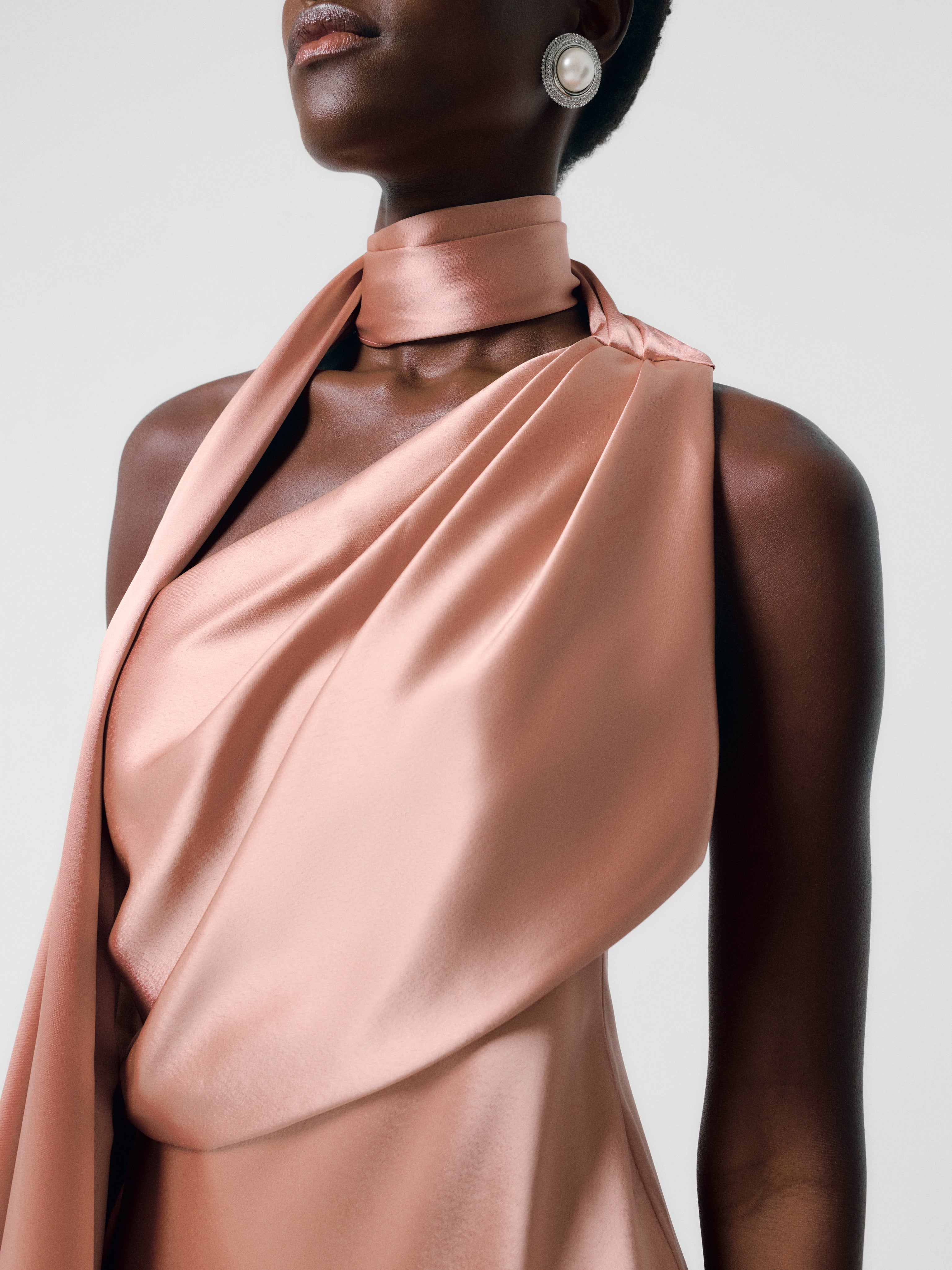 Draped Scarf Neck Satin Dress