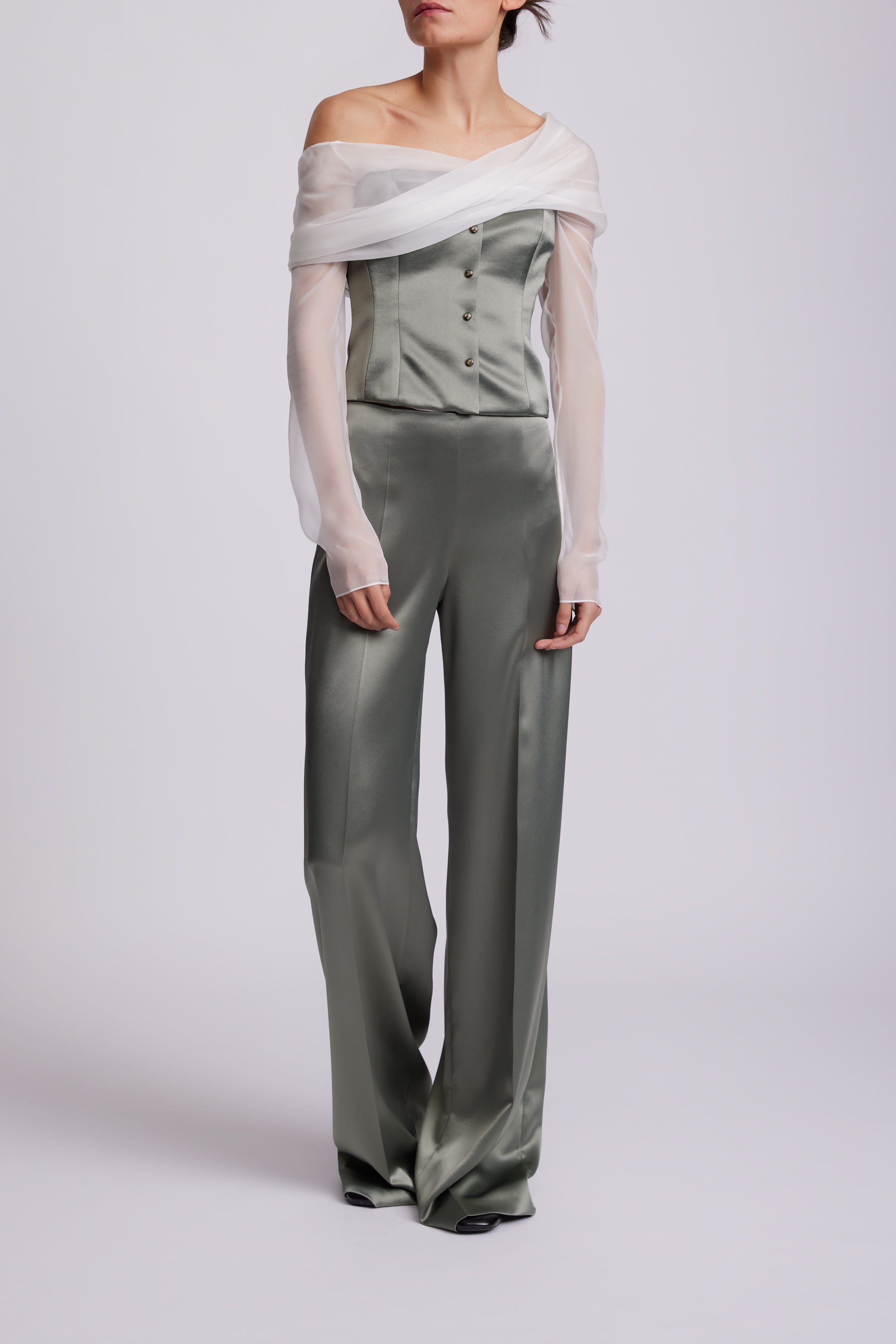 Satin Corset Green Olive