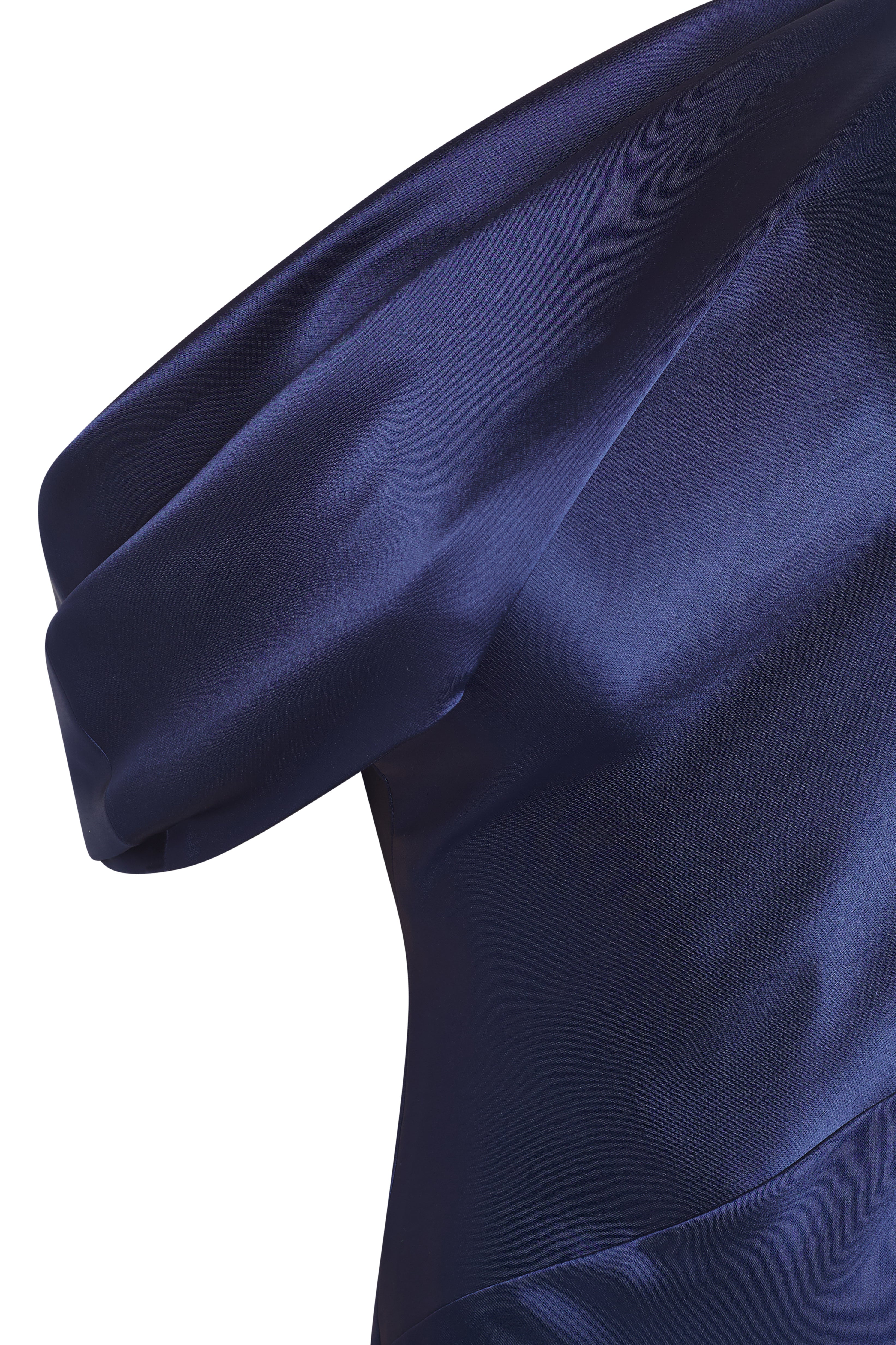 Draped Shoulder Satin Dress Blue