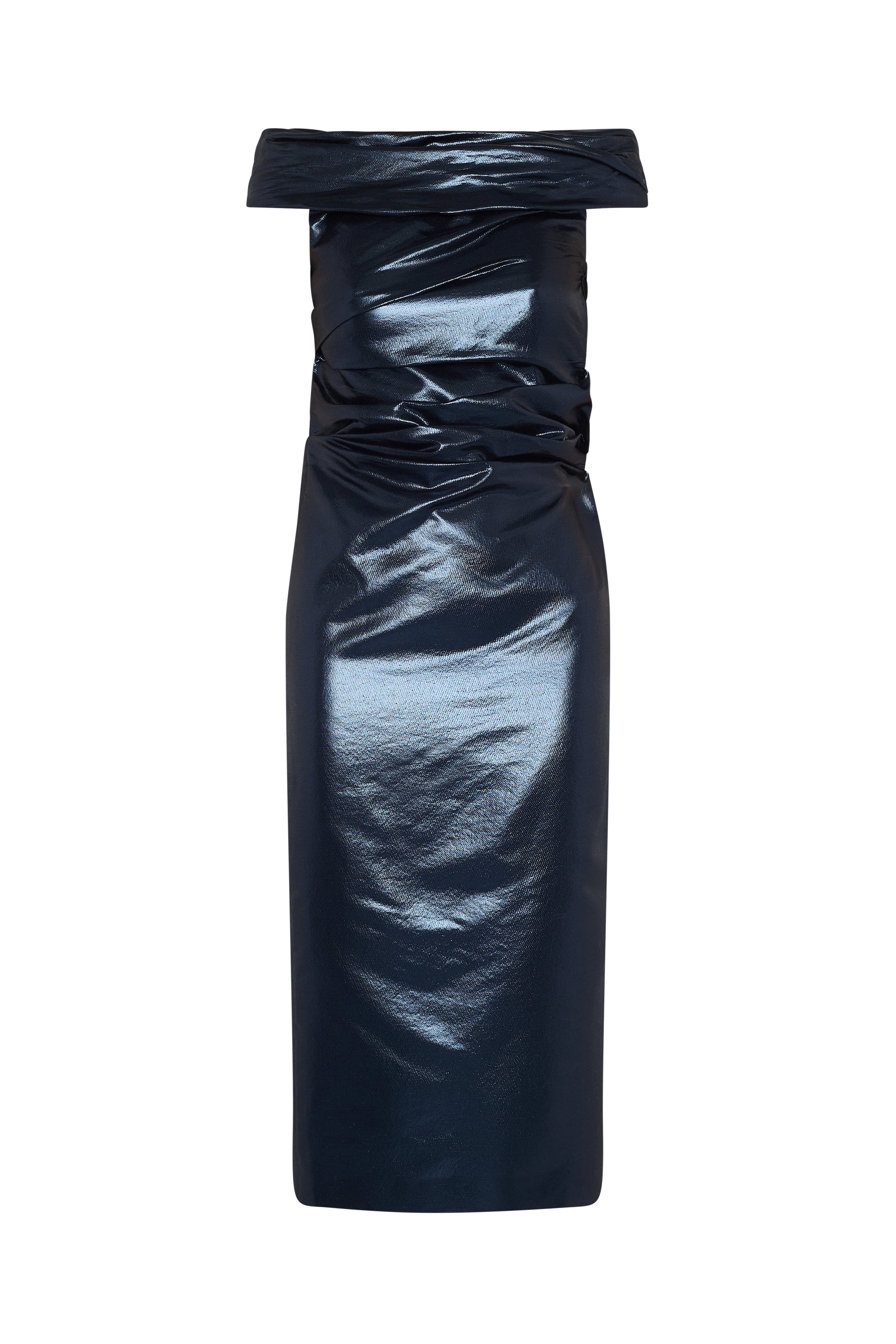 Off-Shoulder Draped Lame Dress