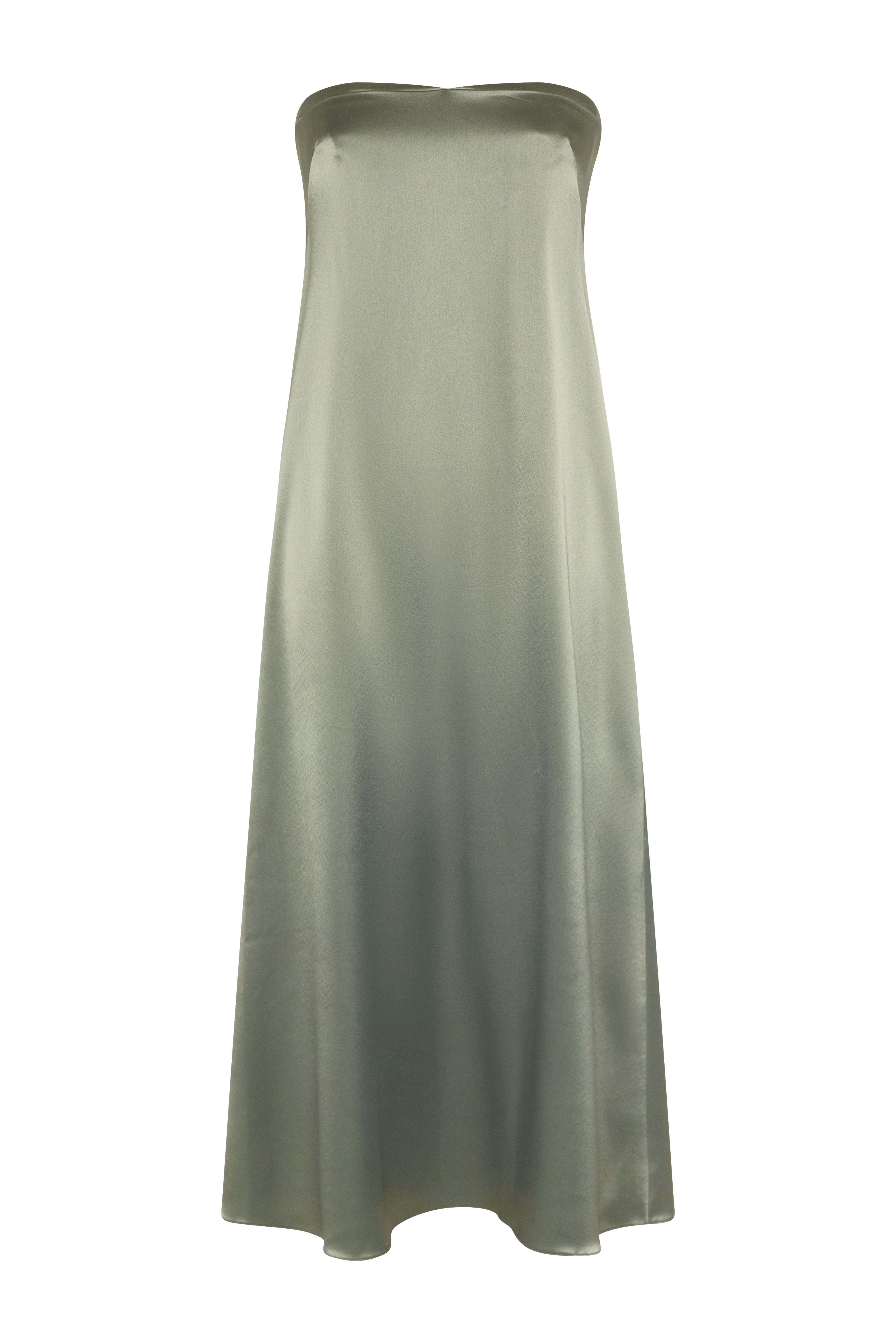 Strapless A-Line Satin Midi Dress