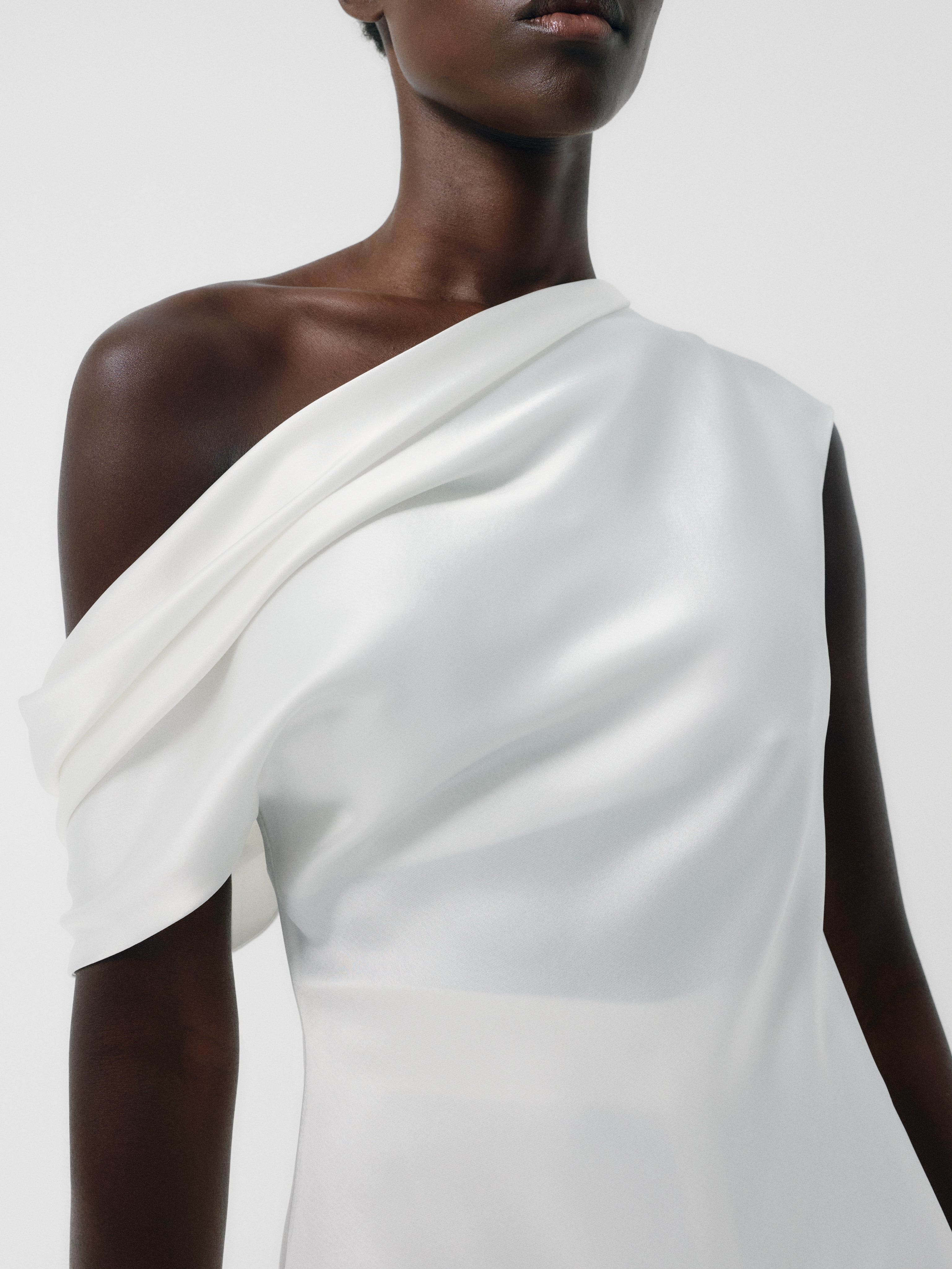 Draped Shoulder Satin Top