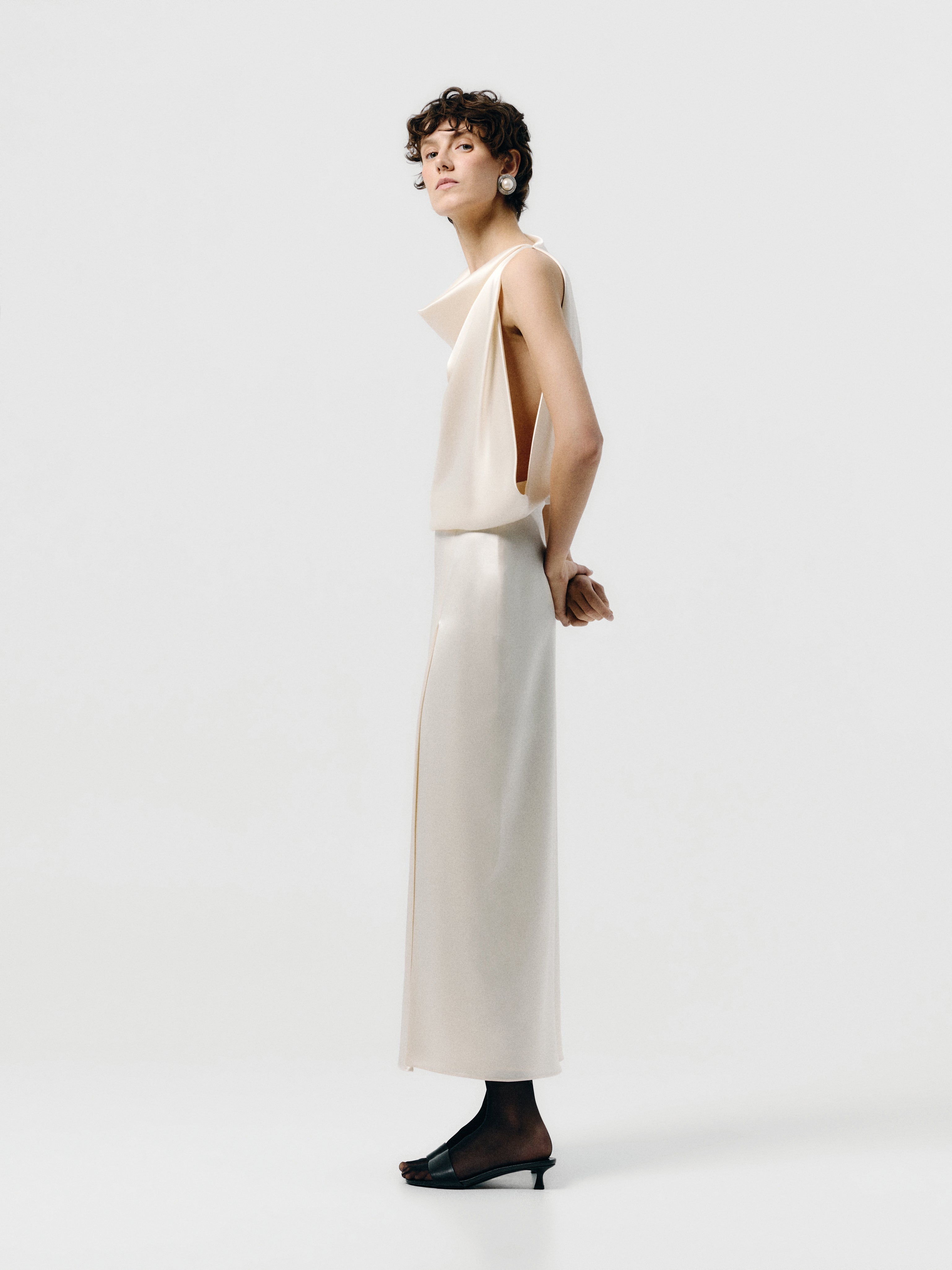 Draped satin midi dress
