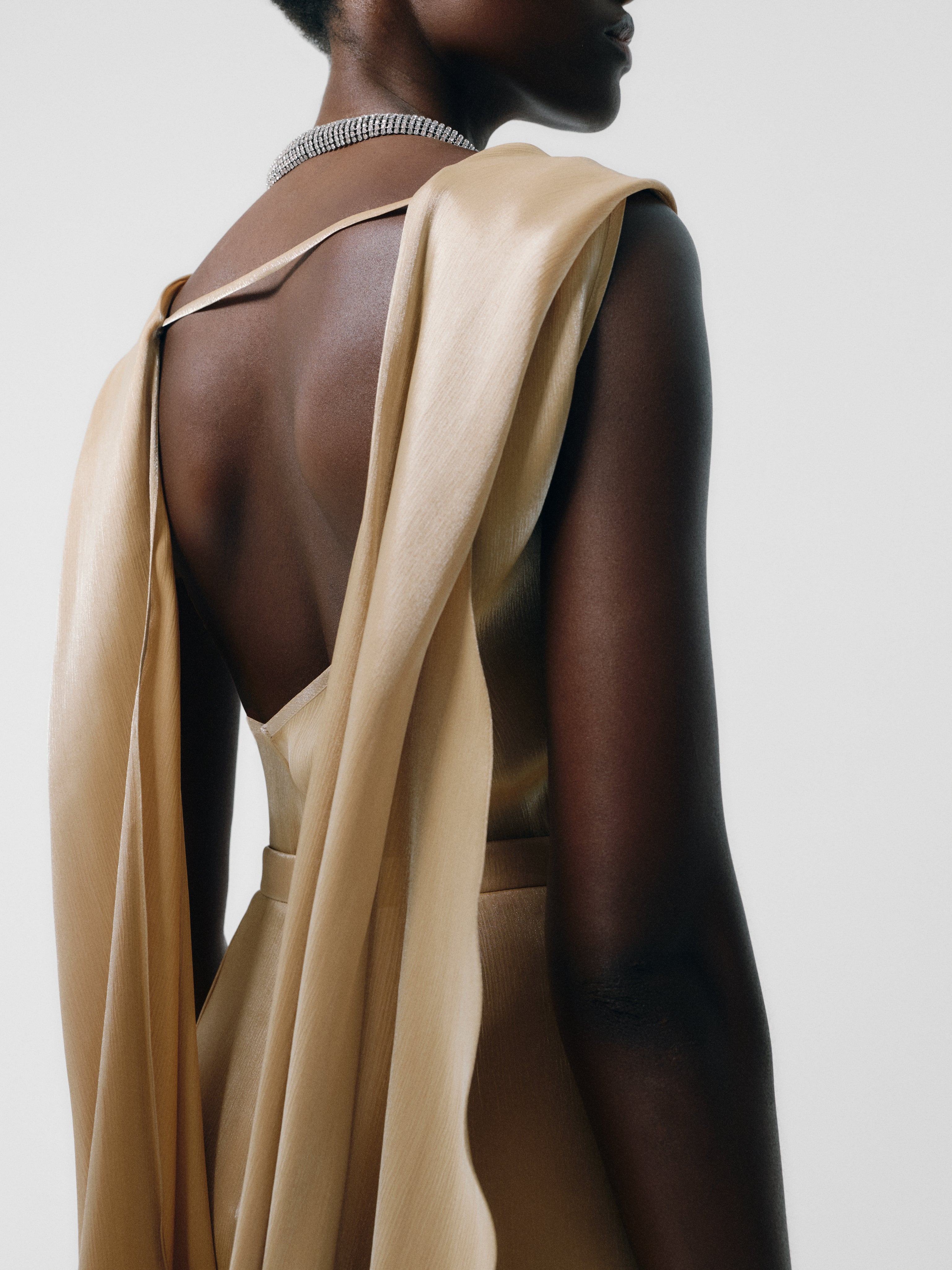 Silky Nude Wrap Drape Top