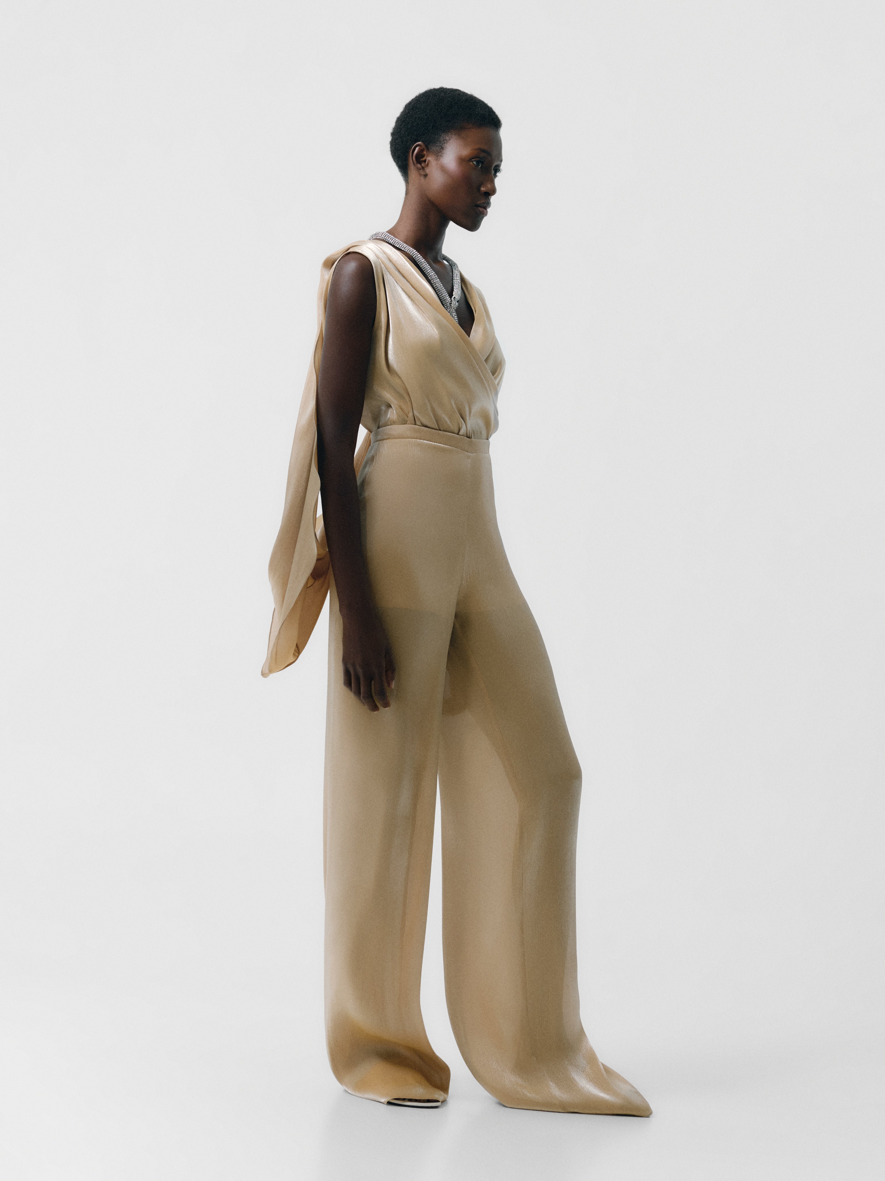 Silky Nude Wrap Drape Top