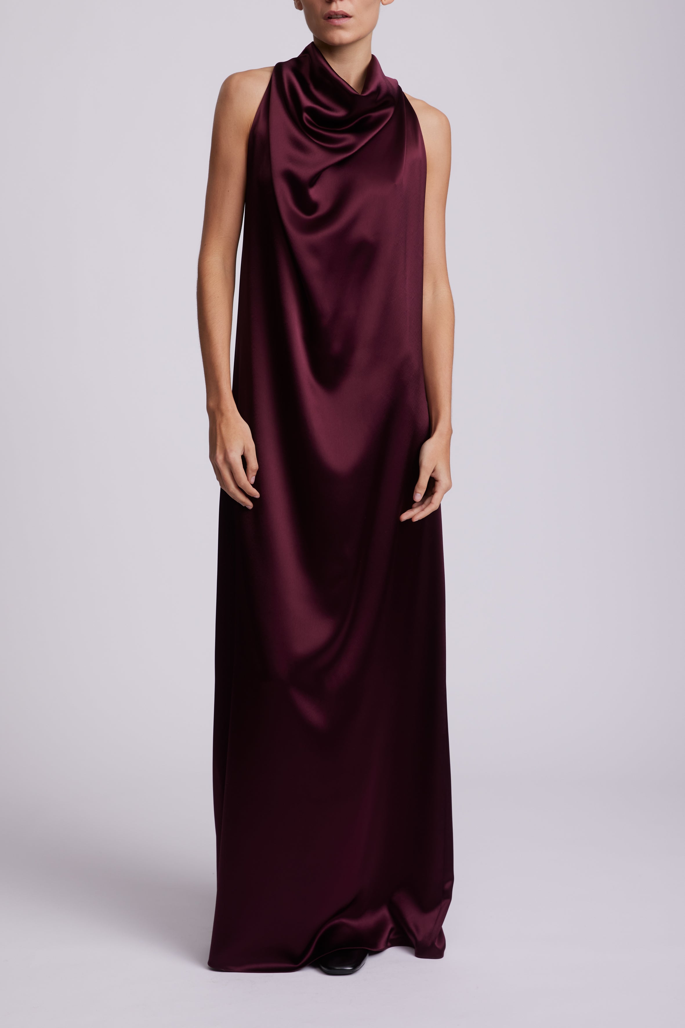Draped Halter Satin Dress