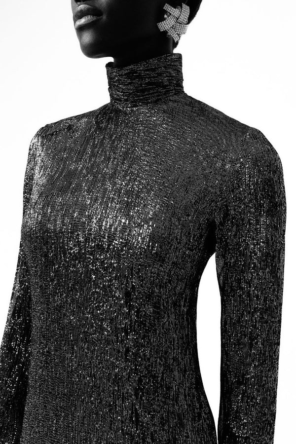 Straight silver dress with open back