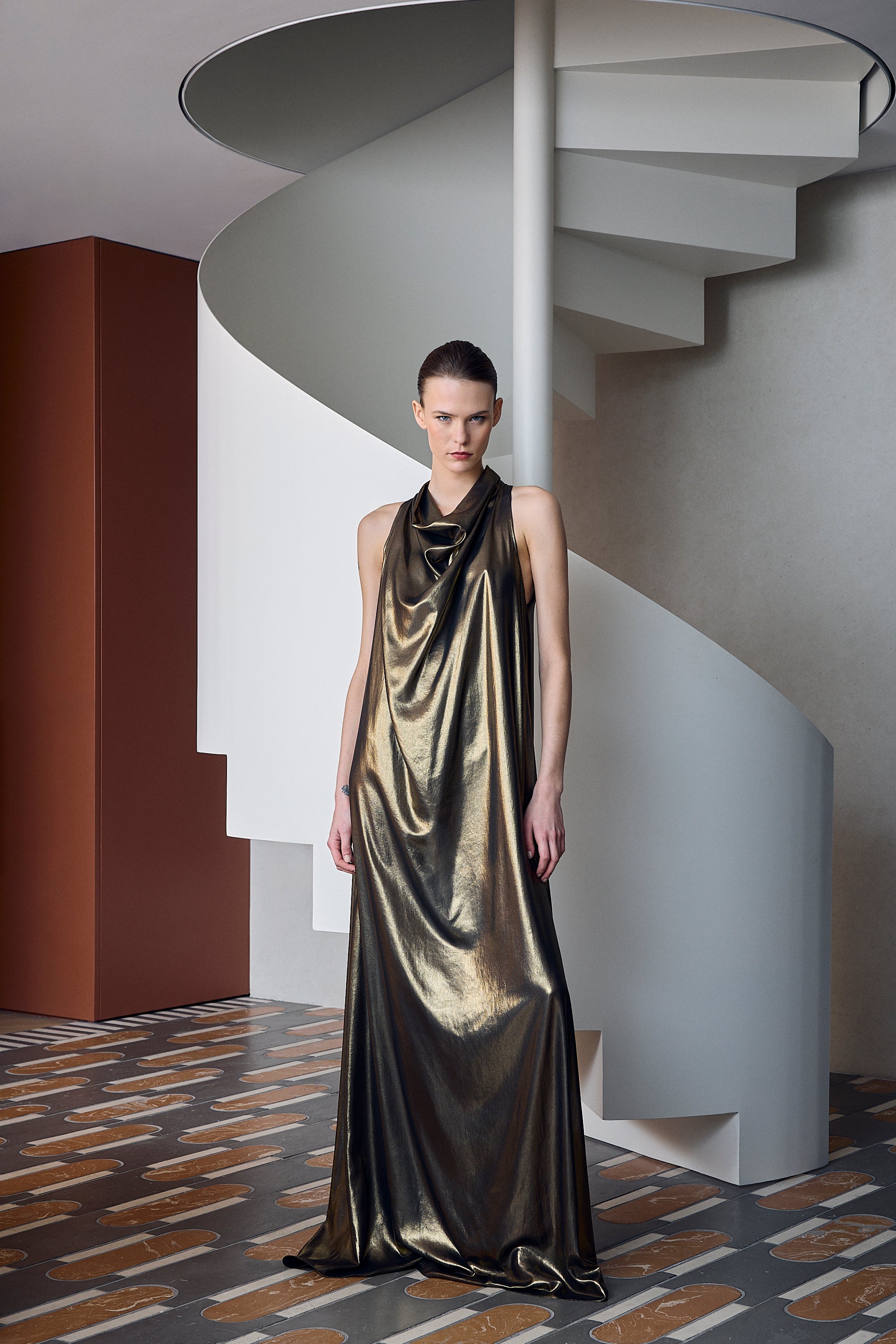 Halter Gold Lamé Dress