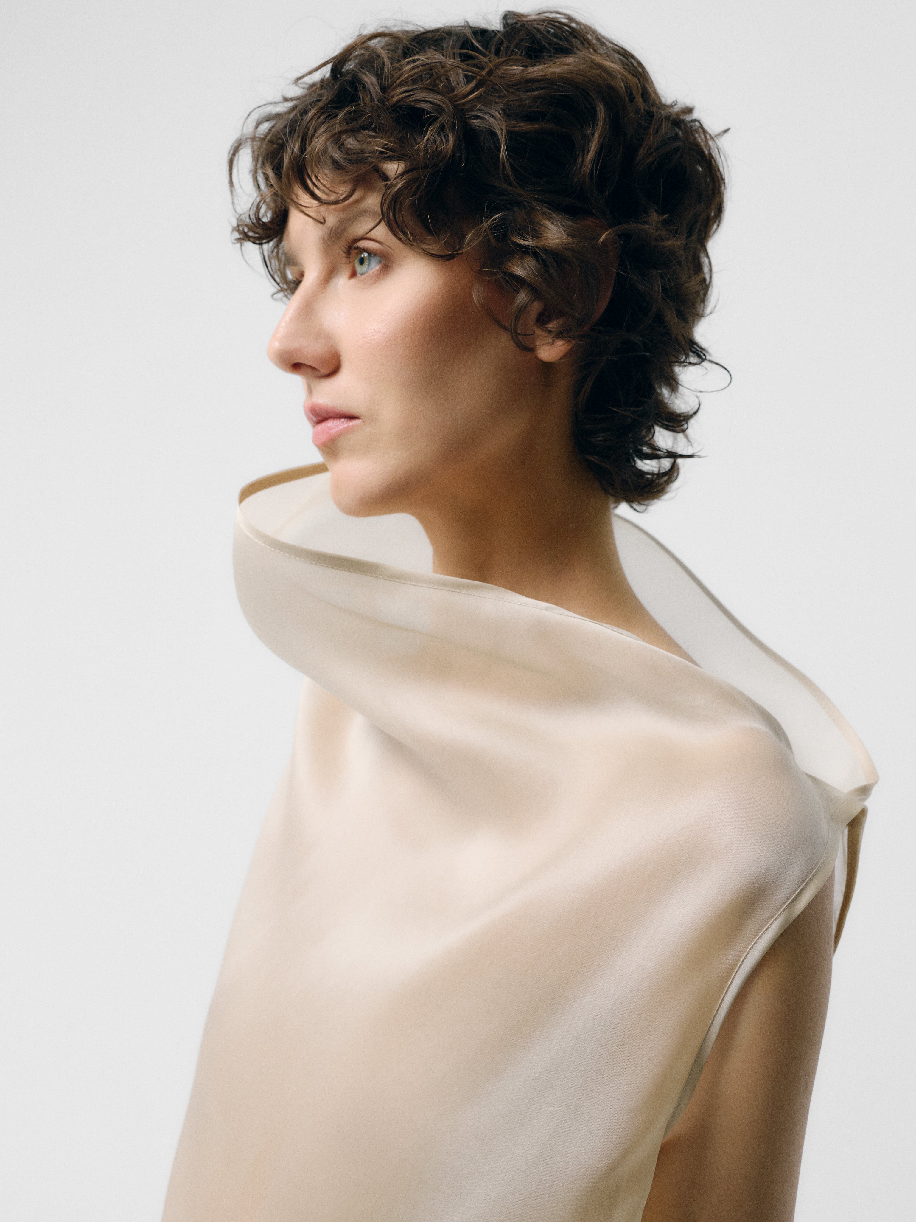 High Neck Organza Colum Dress