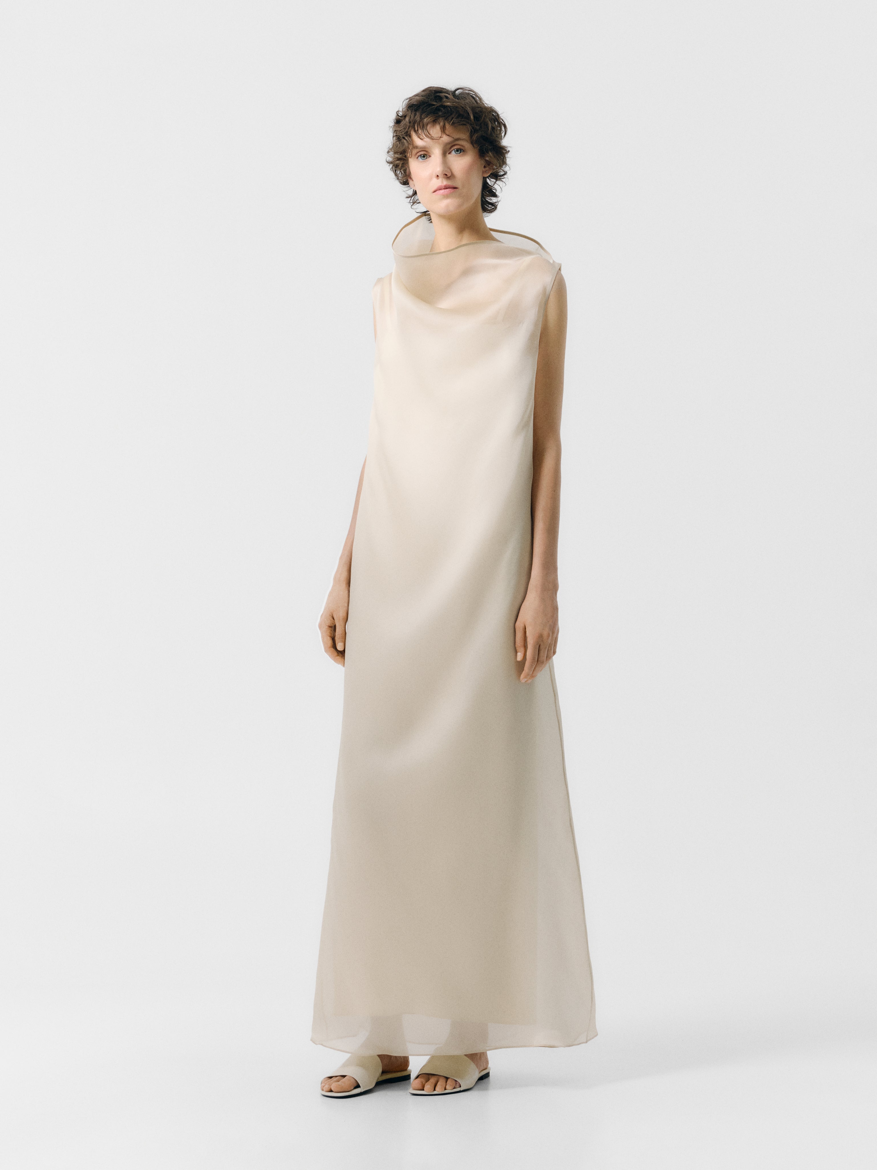 High Neck Organza Colum Dress