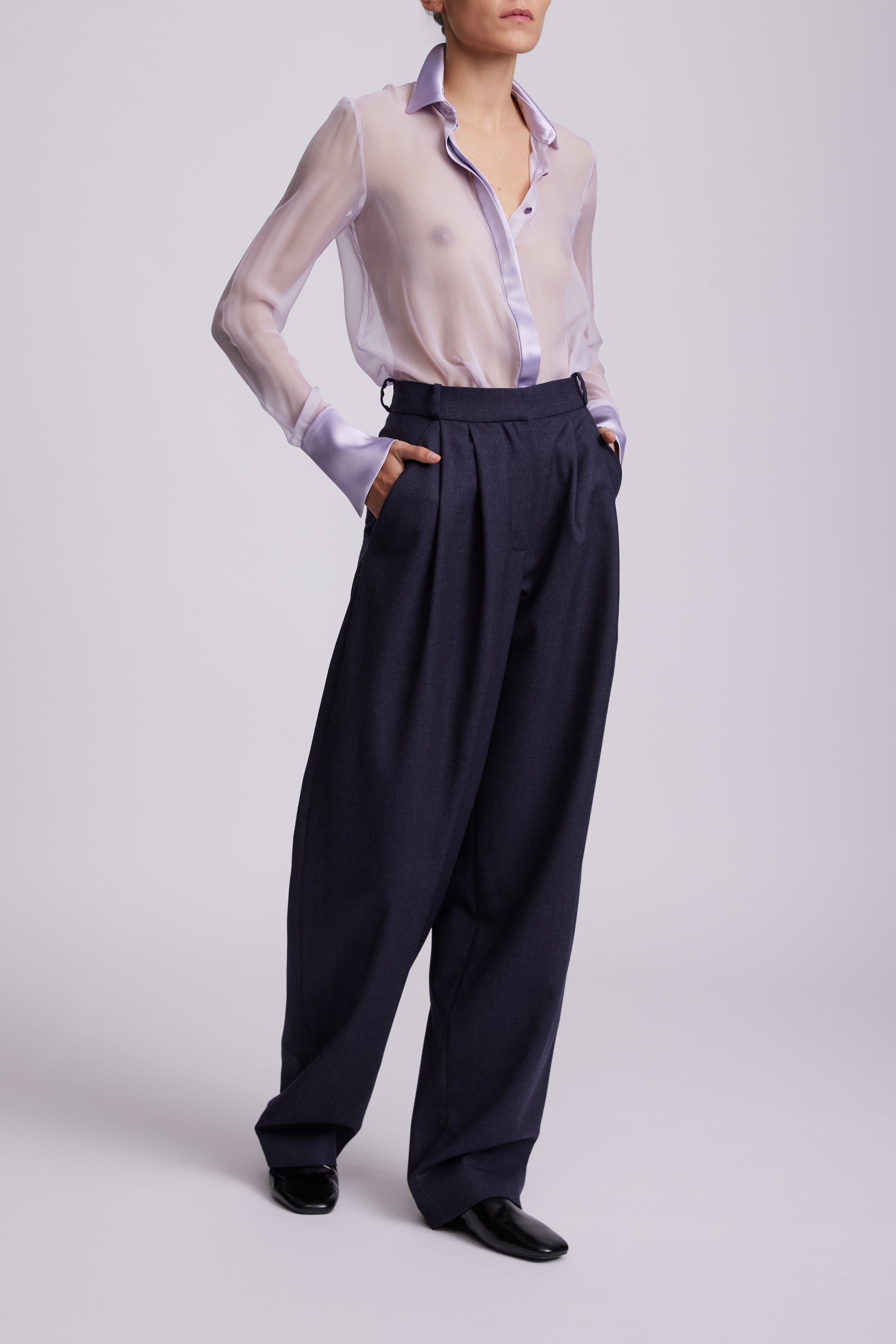 Round Wide Leg Tailored Denim Pants